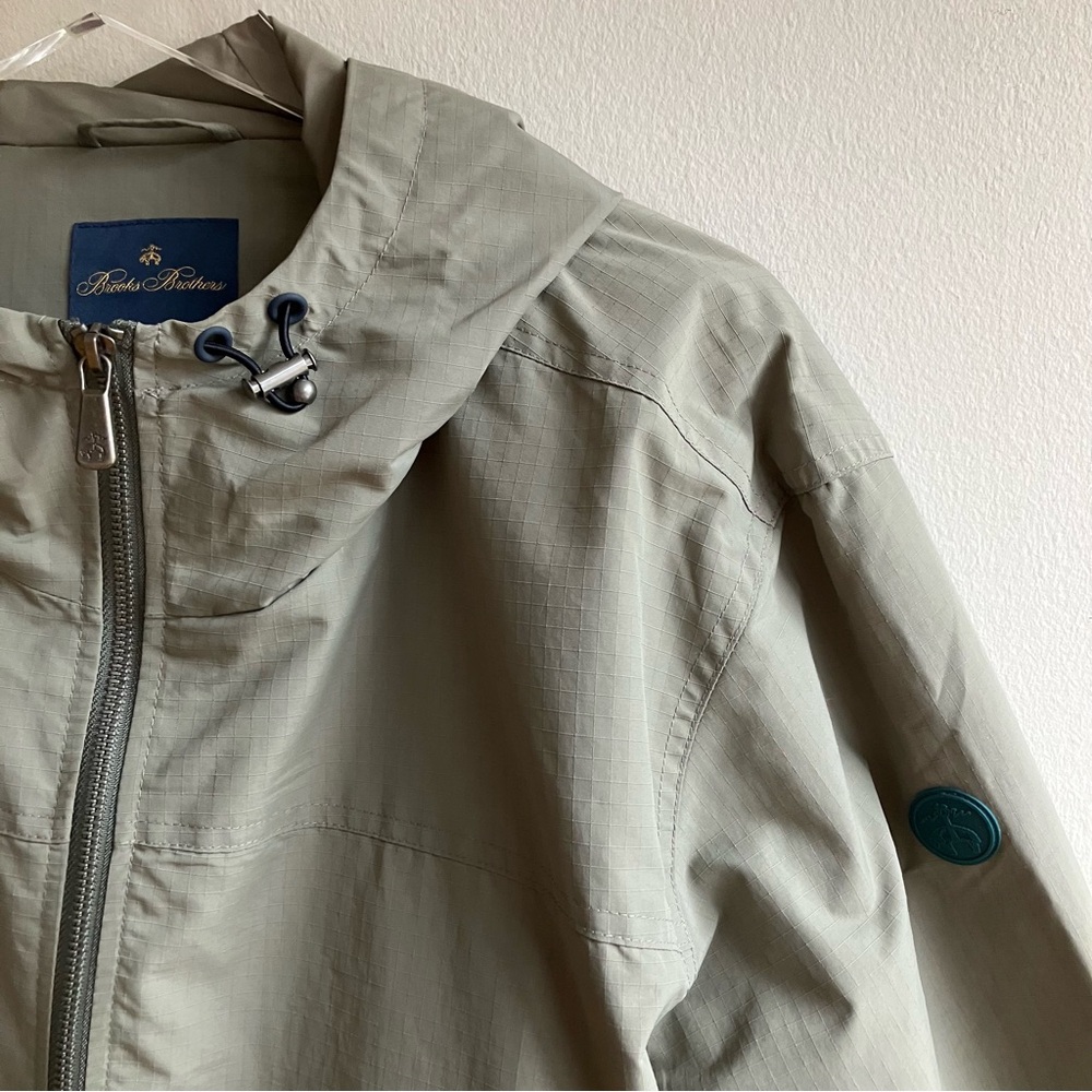 Brooks Brothers Water Repellent Windbreaker Size XXL Olive Green Hooded Jacket - Picture 6 of 14